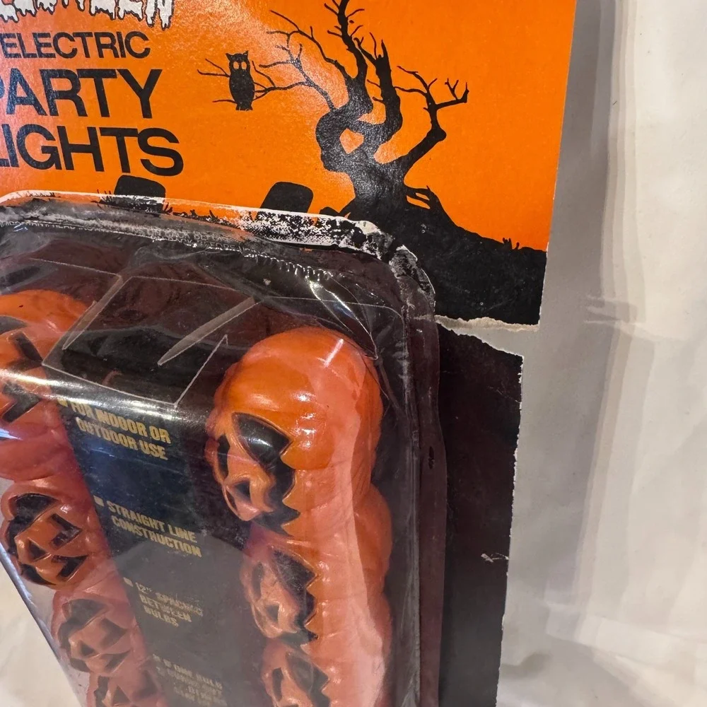 Vtg Halloween Jack O Lantern Pumpkin String Lights Blow Mold Set of 10 NEW